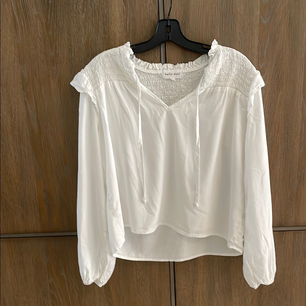 Bella Dahl White Ruffled Blouse with Bib Collar